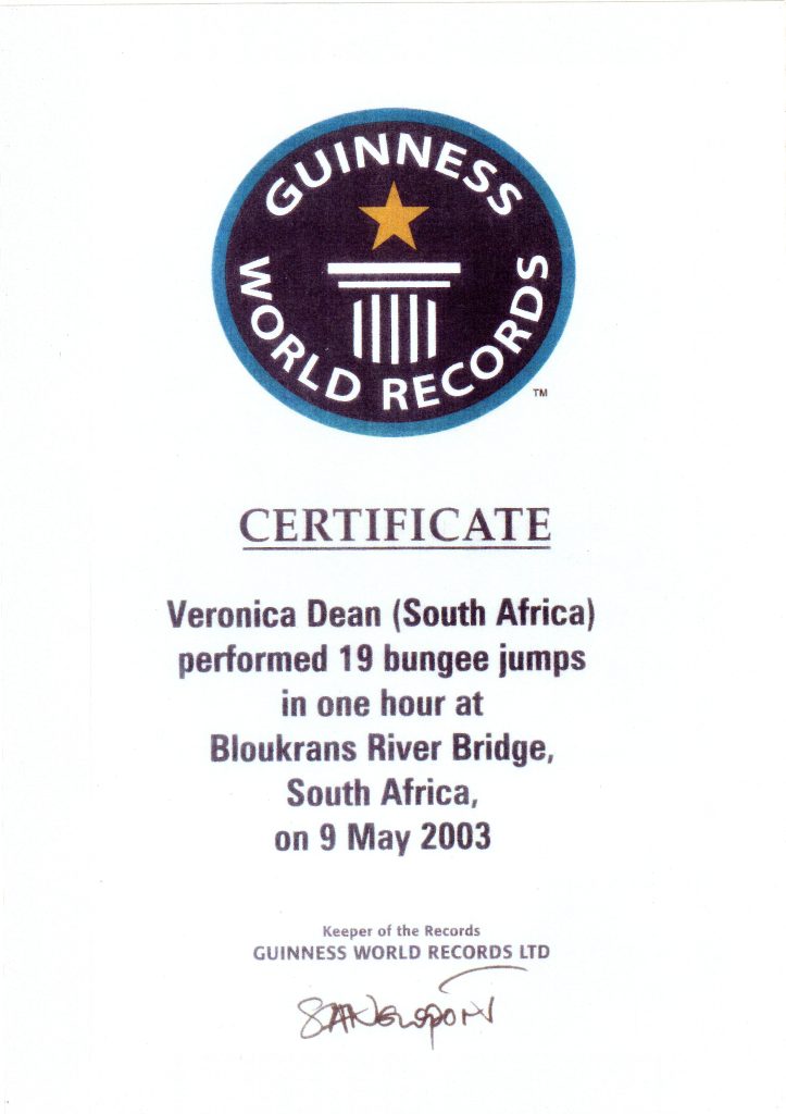 Veronica Dean, 19 bungy jumps in one hour at Bloukrans Bridge