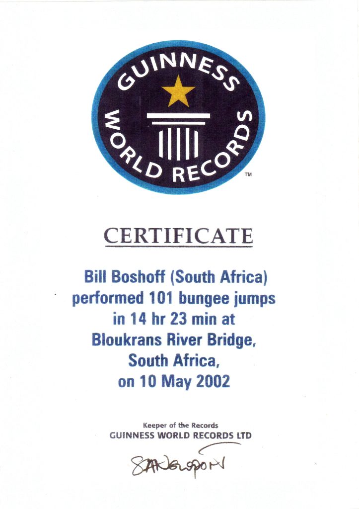 Bill Boshoff, 101 bungy jumps in under 24 hours at Bloukrans Bridge